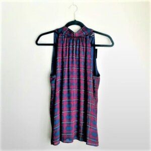 Rw&co. Plaid Mockneck Tie Sleeveless Top
